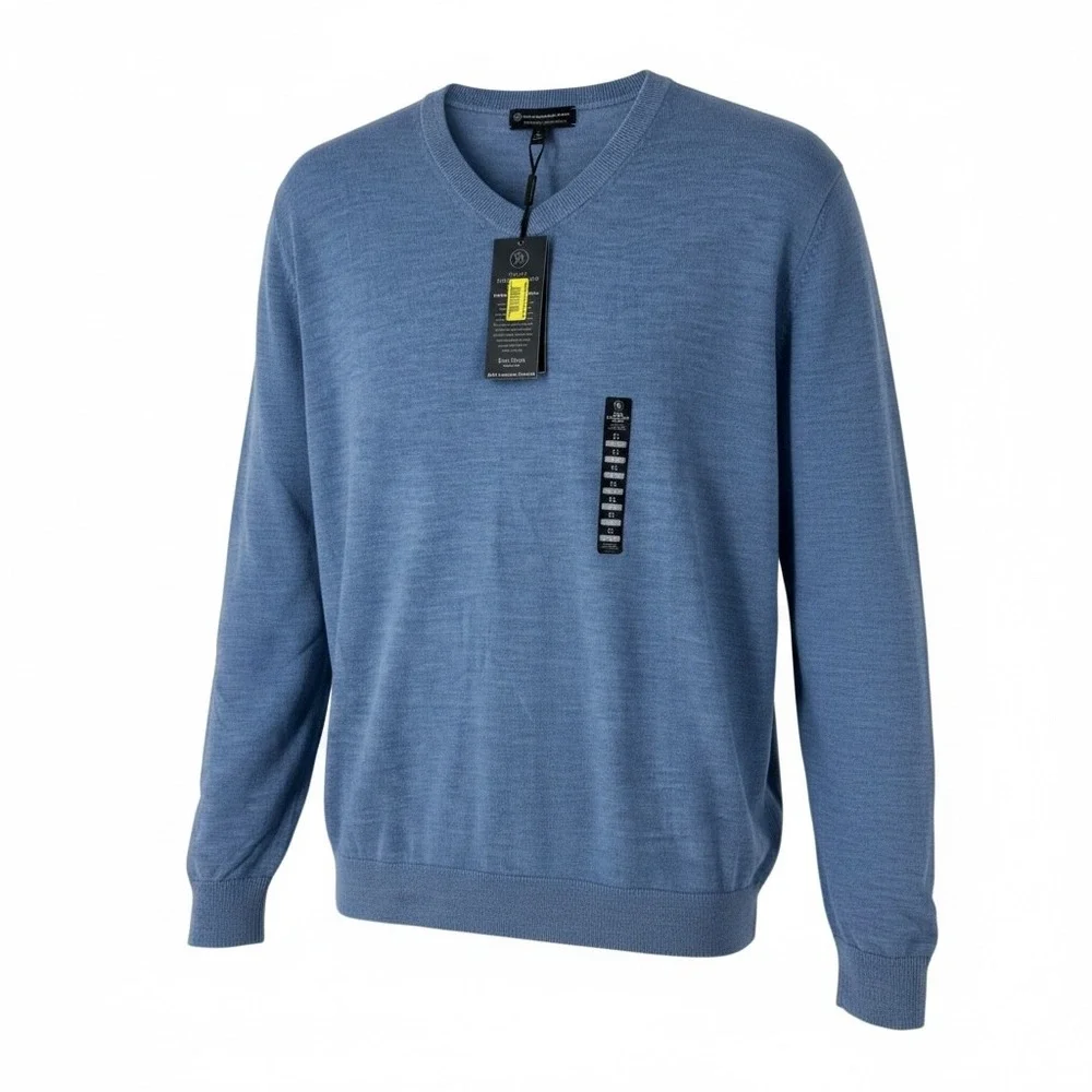 Hart Schaffner Marx Extra Fine Merino Wool V-Neck Sweater Light Blue XL NEW